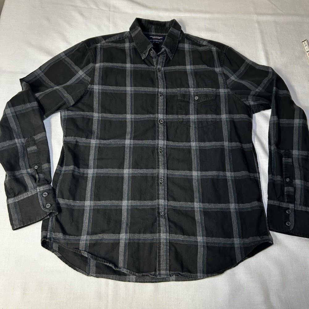 American Eagle Shirt Mens Large Black Plaid‎ Outdoors Button Up Long Sleeve